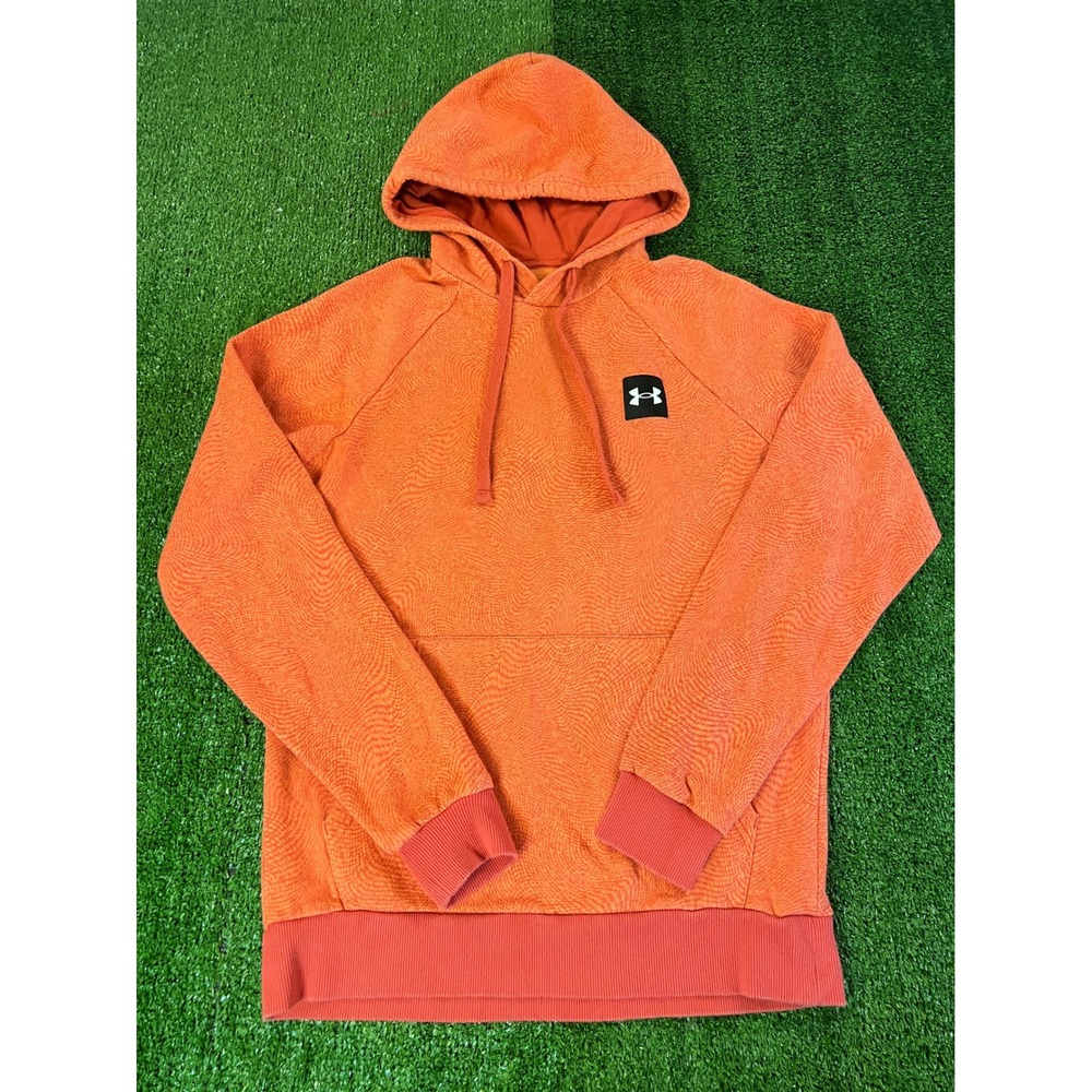 Under Armour Mens Rival Fleece Hoodie Orange Wave Pattern Pullover Sweatshirt SM